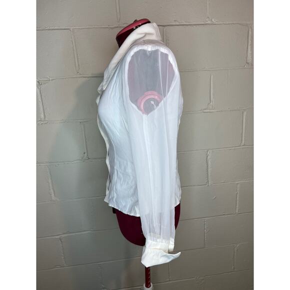 blouse button front sheer sleeves oversized collar - Picture 5 of 10